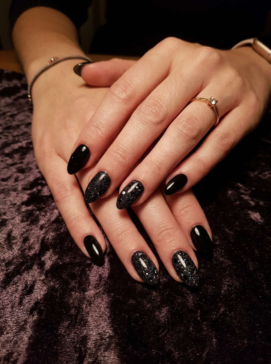 Black Sequin Night Nails